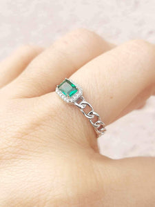 Emerald Chain Link Ring - Sterling Silver