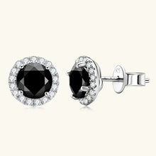 Load image into Gallery viewer, Black Moissanite Halo Stud Earrings in 925 Sterling Silver
