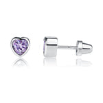 Heart Birthstone Earrings w/CZ & Screw backs - Sterling Silver