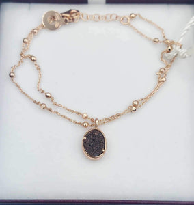 Mocha Druzy Beaded Chain Bracelet - Rose Gold Plated Sterling Silver