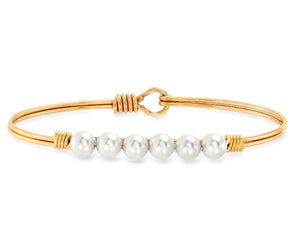 Crystal Pearl Bangle Bracelet in Classic White- Luca and Danni