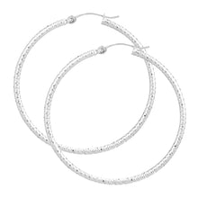 Load image into Gallery viewer, 14K White Gold 2X55mm Diamond Cut Textured Hoops
