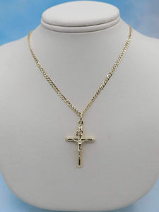 Gold Crucifix on Curb Chain - 14K