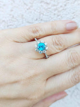 Load image into Gallery viewer, Blue Zircon Flower Design Ring - 14K White Gold