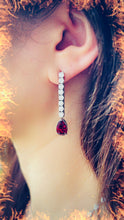 Load image into Gallery viewer, Garnet and Lab Diamond  Drop Earrings - 14K White Gold