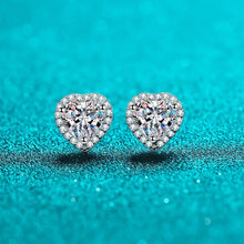Load image into Gallery viewer, 2 Carat Heart Moissanite Halo Stud Earrings - Sterling Silver