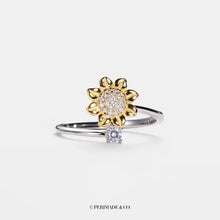 Load image into Gallery viewer, Sunflower Anxiety Fidget Spinner Ring - Sterling Silver