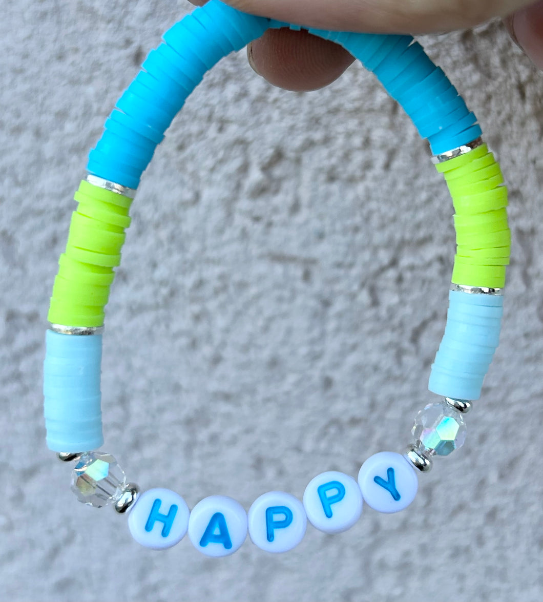 “Happy” Heishi Stretch Bracelet -Kids