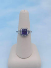 Load image into Gallery viewer, Princess Cut Amethyst and Diamond Ring - 14K White Gold