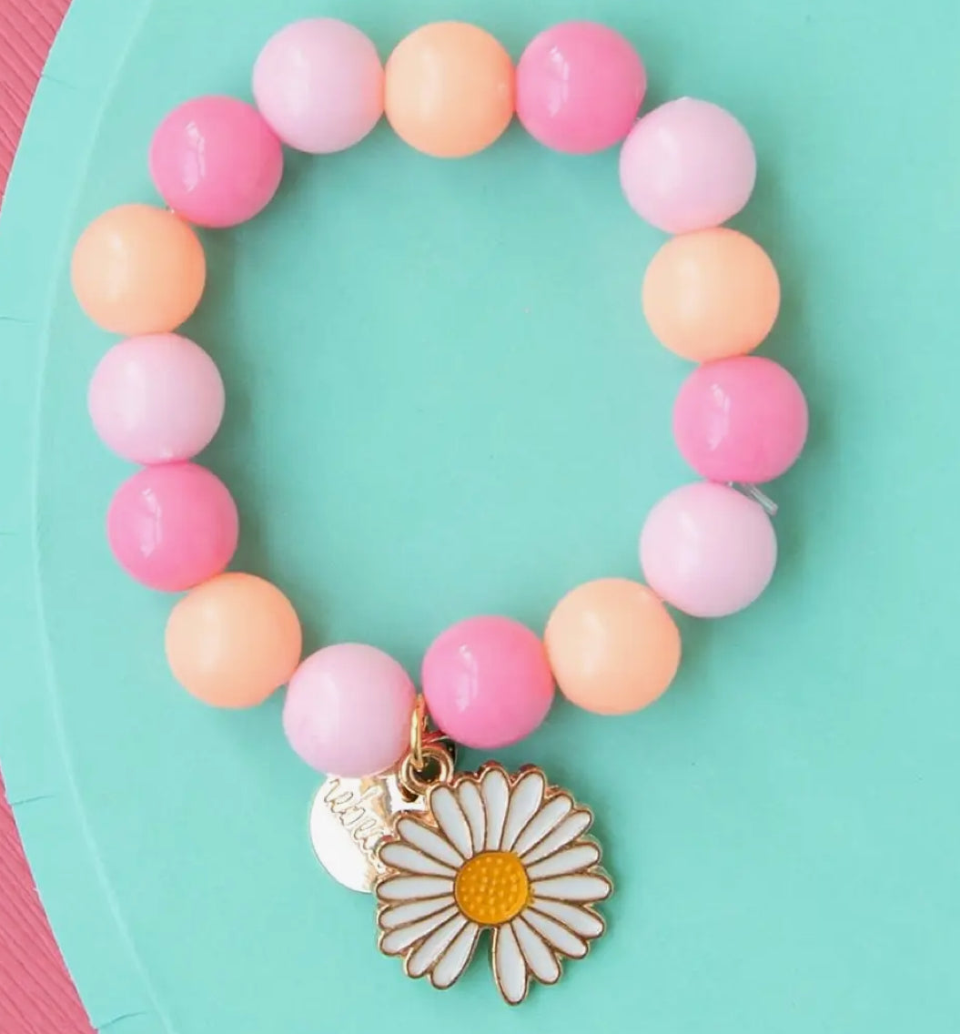 Daisy Enamel Charm on Beaded Stretch Children’s Bracelet