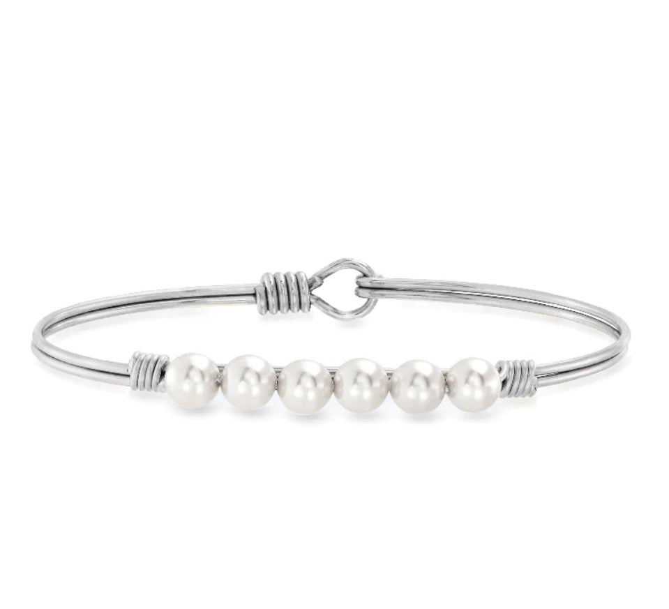 Crystal Pearl Bangle Bracelet in Classic White- Luca and Danni