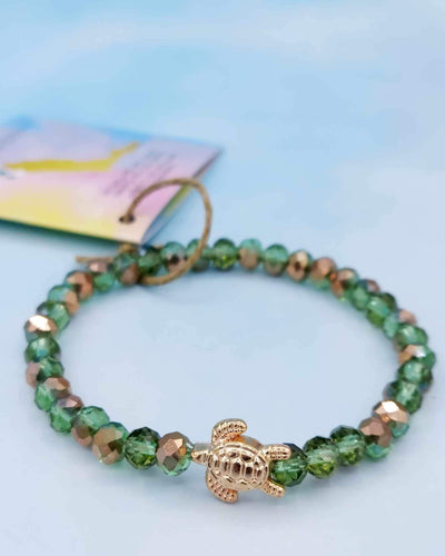 Green Faceted Glass Sea Turtle Bracelet