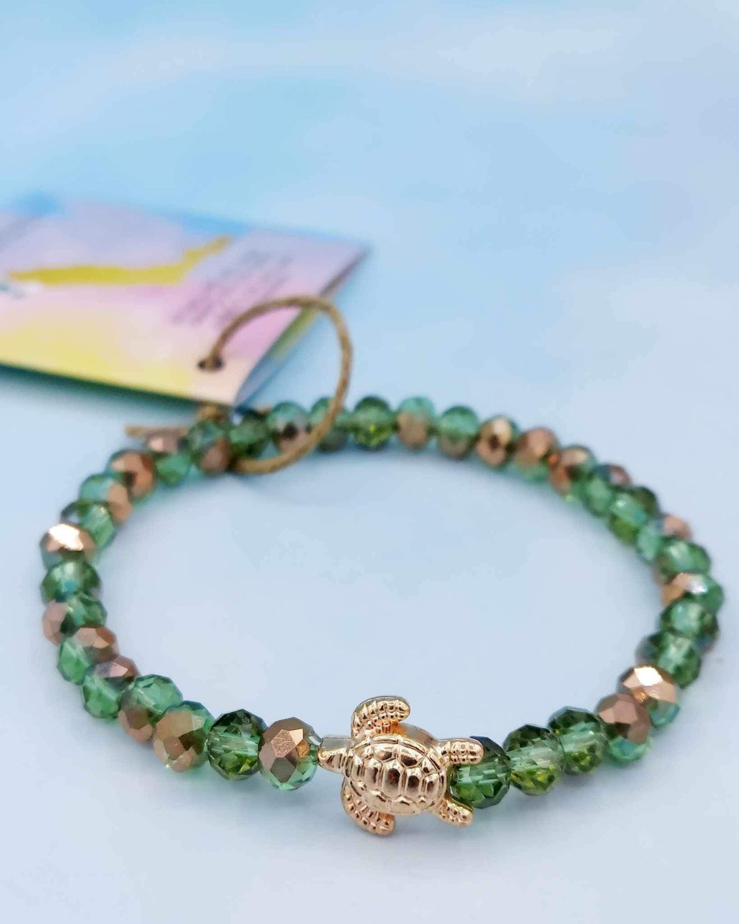 Green Faceted Glass Sea Turtle Bracelet