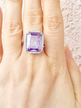 Load image into Gallery viewer, Sterling Silver Rectangle Clear and Purple CZ Ring