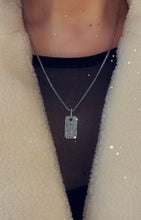 Load image into Gallery viewer, Diamond Dog Tag on Sparkly Wheat Chain - 14K White Gold