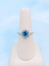 Load image into Gallery viewer, Blue Zircon Flower Design Ring - 14K White Gold