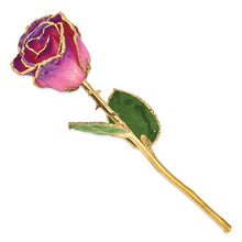 Load image into Gallery viewer, Lacquer Dipped Gold Trimmed Pink Amethyst Real Rose