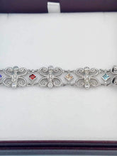 Load image into Gallery viewer, Filigree CZ &amp; Multicolor CZ Bracelet - Sterling Silver