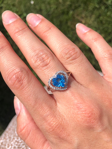 Blue Topaz and Diamond Heart Ring - 10K