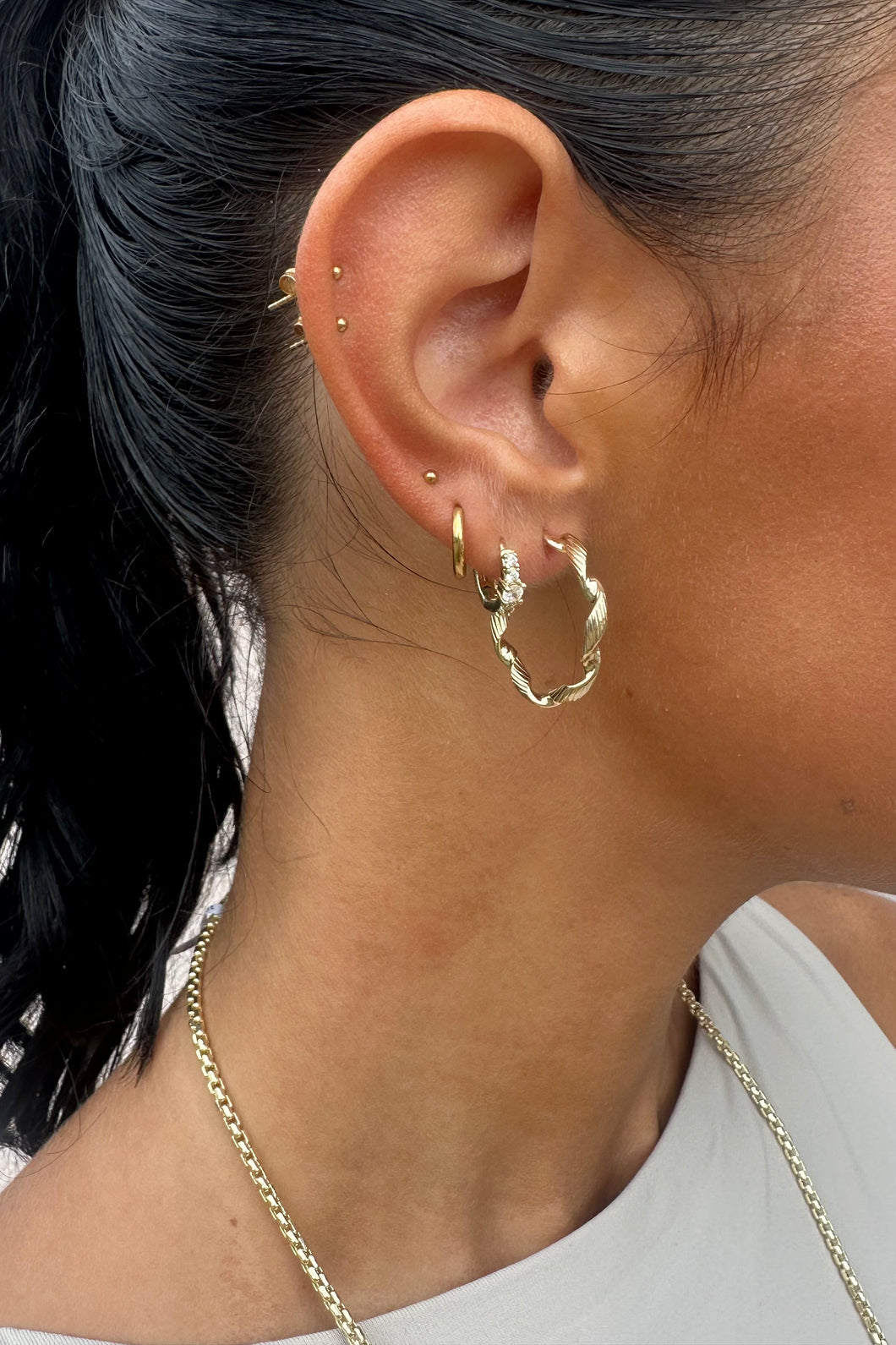 Twist Ribbon Hoops .75 inch - 14K Yellow Gold