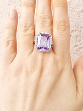 Load image into Gallery viewer, Sterling Silver Rectangle Clear and Purple CZ Ring