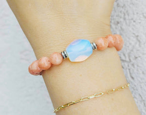 Sea Opal Bracelet on Rhodochrosite