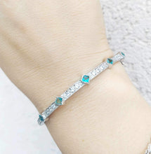 Load image into Gallery viewer, Green &amp; Clear CZ Bangle Bracelet - Sterling Silver