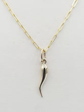 Load image into Gallery viewer, 14K Yellow Gold Italian Horn Pendant with 14K Yellow Gold Paperclip Chain