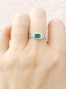 Emerald Chain Link Ring - Sterling Silver