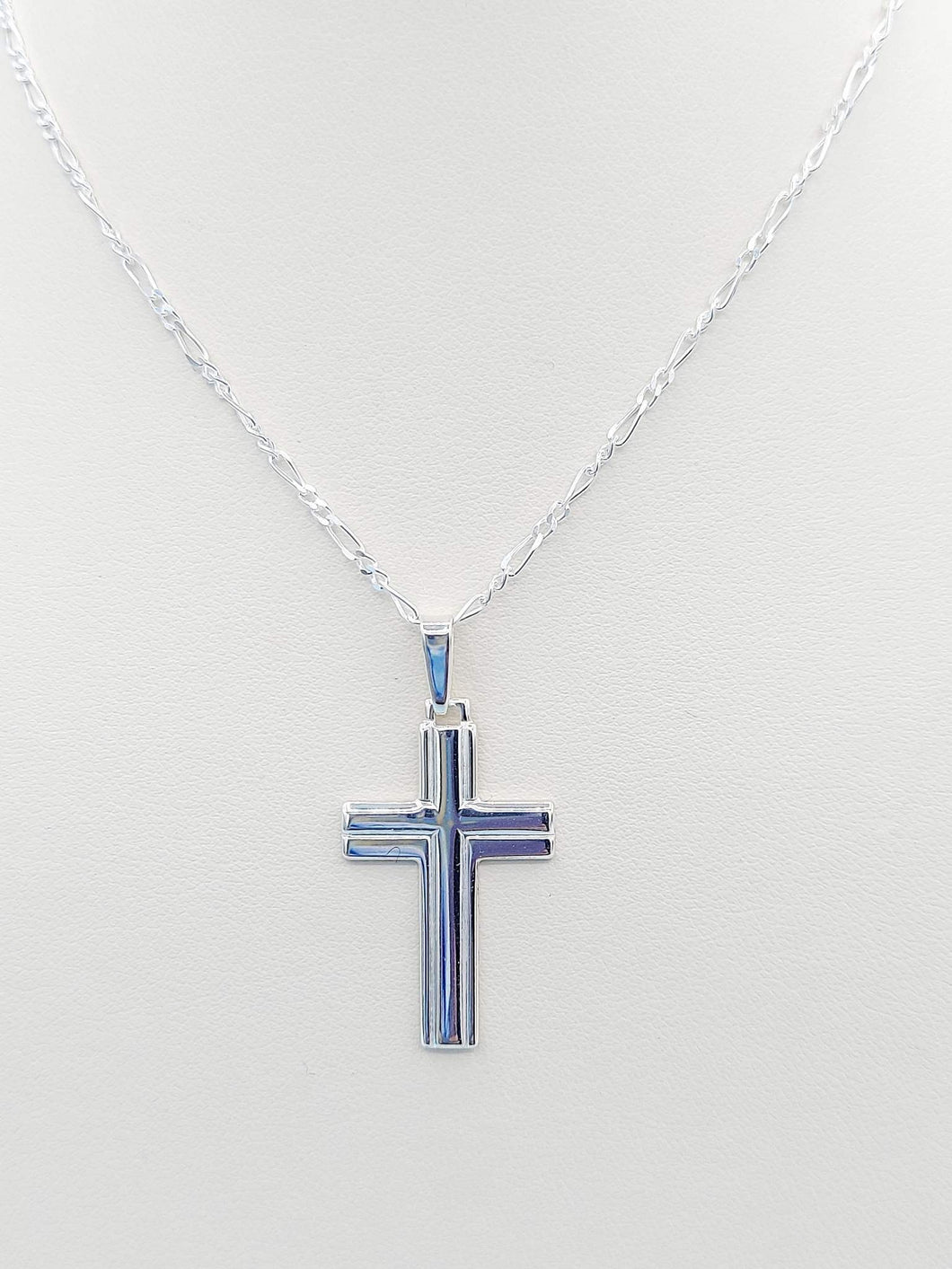 Outlined Flat Cross Necklace - Sterling Silver