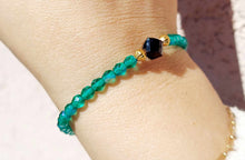 Load image into Gallery viewer, Green Stash Skinny with Black Stone Center Stretch Bracelet