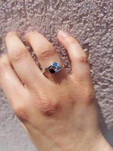 Swiss Blue Topaz & Sapphire Birthstone Ring - 14K White Gold - Marie's Custom Design