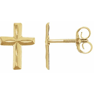 14K Yellow Youth Cross Earrings