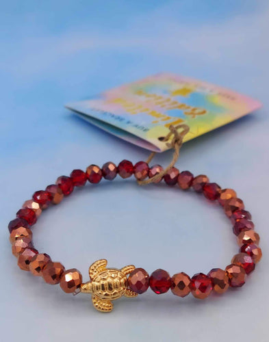Red & Gold Faceted Glass Sea Turtle Bracelet