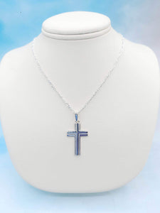 Outlined Flat Cross Necklace - Sterling Silver