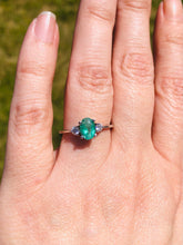 Load image into Gallery viewer, Oval Colombian Emerald and Diamond Ring - 14K White Gold