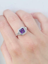 Load image into Gallery viewer, Princess Cut Amethyst and Diamond Ring - 14K White Gold