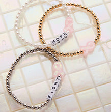Load image into Gallery viewer, Pink Ribbon Awareness Holy Water Stretch Bracelet in Silver
