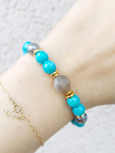 Moonstone and Blue Jade Beaded Bracelet - Stash