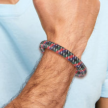 Load image into Gallery viewer, Stainless Steel Antiqued and Polished Multi-Color Leather with Wire Bracelet