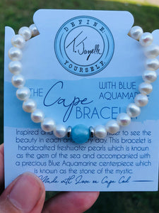 Pearl with Aquamarine - The TJazelle Cape Bracelet