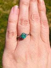 Load image into Gallery viewer, Oval Colombian Emerald and Diamond Ring - 14K White Gold