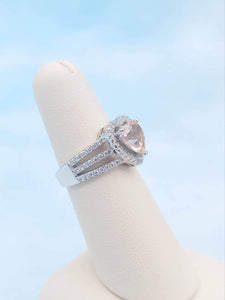 Morganite CZ Heart Ring - Sterling Silver