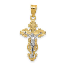 Load image into Gallery viewer, Two-tone Small Filigree Cross with Crucifix Pendant - 14K Gold