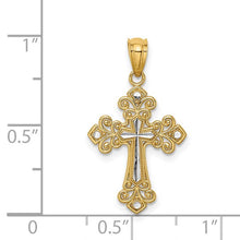 Load image into Gallery viewer, Two Tone Diamond Cut Cross with Filigree Design - 14K Yellow Gold