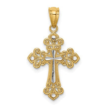 Load image into Gallery viewer, Two Tone Diamond Cut Cross with Filigree Design - 14K Yellow Gold
