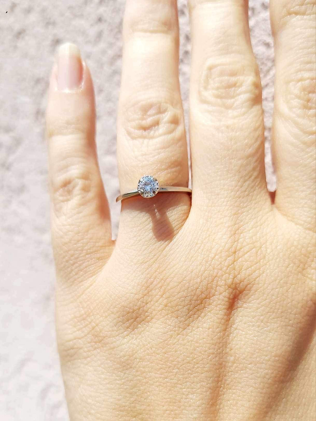 Dainty Round Brilliant Diamond Ring - 14K White Gold