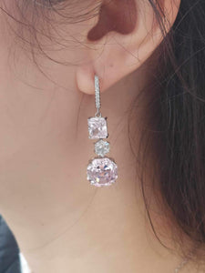 Art Deco Pink CZ Earrings - Sterling Silver