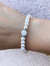 Load image into Gallery viewer, Pearl with White Moonstone - TJazelle Cape Bracelet