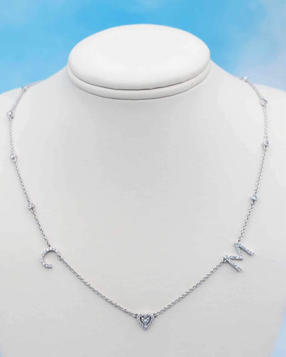 Diamond Initial Silver Heart Necklace - Sterling Silver